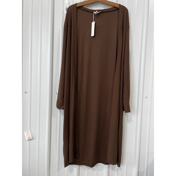 Capella Ribbed 2 Piece Cardigan and Leggings Set Womens 1XL Brown Polyester NEW - Picture 2 of 6